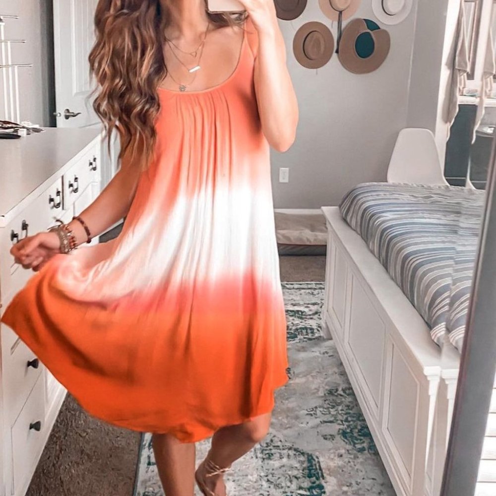 Orange Ombre Tie-dye Sleeveless Flowy Dress